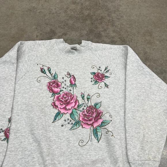 vintage roses grey nature big logo made in usa art crewneck size xl - Picture 2 of 4